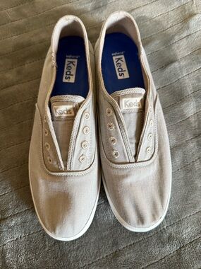 Keds Slip-On Canvas Sneakers in Grey with Blue Insole
